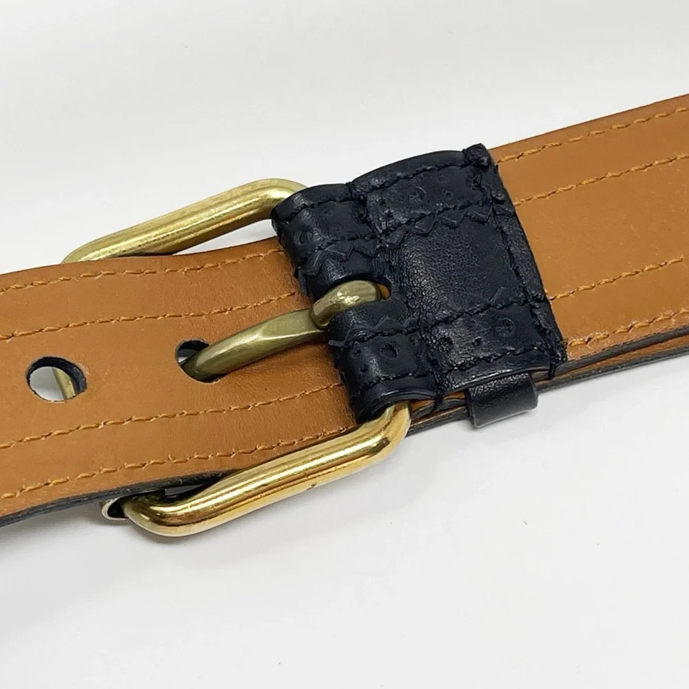 Miu Miu Italian Leather Belt Perforated Laser-Cut Black 32 - Picture 7 of 8